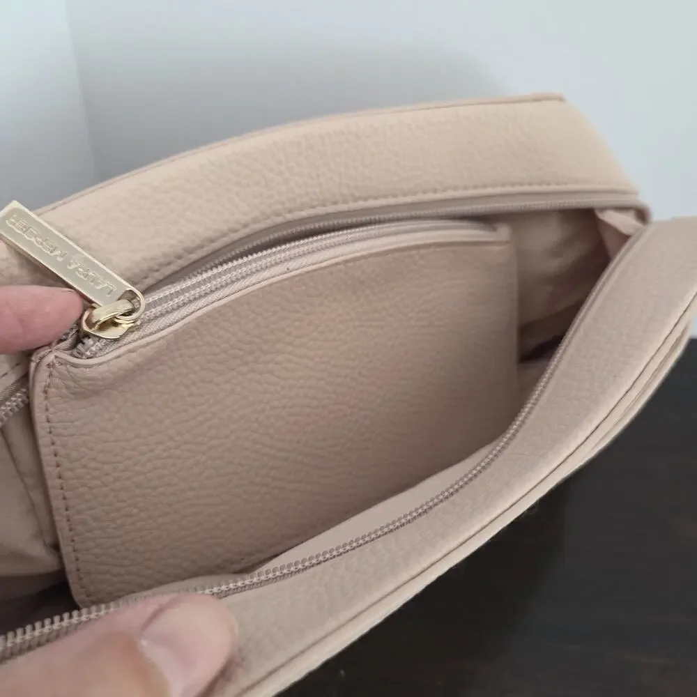 Laura Mercier Nesting Pebbled Cosmetic Bags Set Vegan Faux Leather Soft Pink